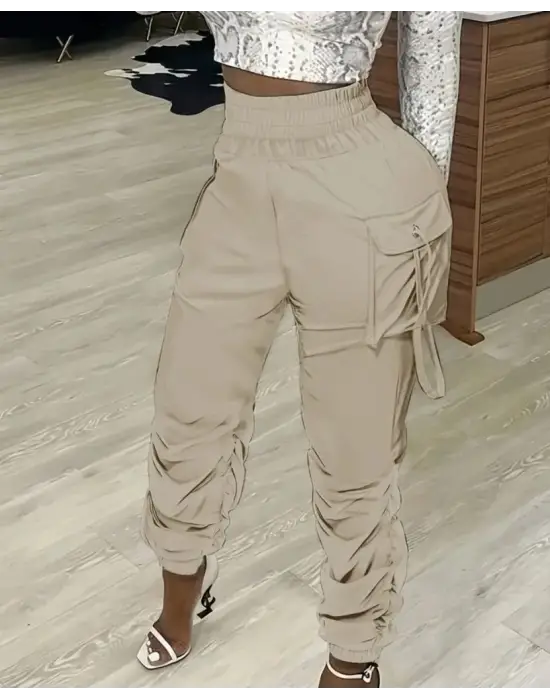 Casual Yüksek Bel Kargo Pantolon