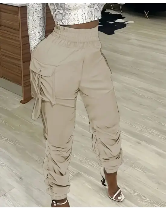 Casual Yüksek Bel Kargo Pantolon