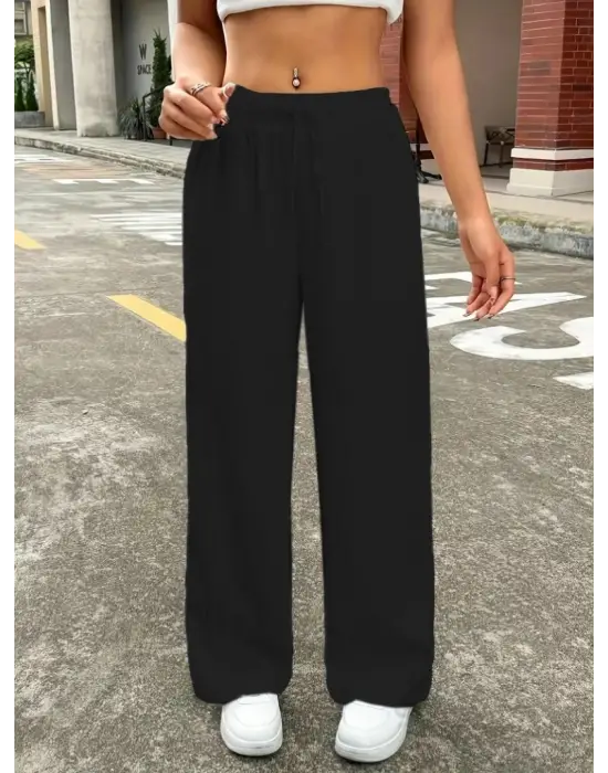 Kadın Yüksek Bel Bol Paça Bürümcük Pantolon