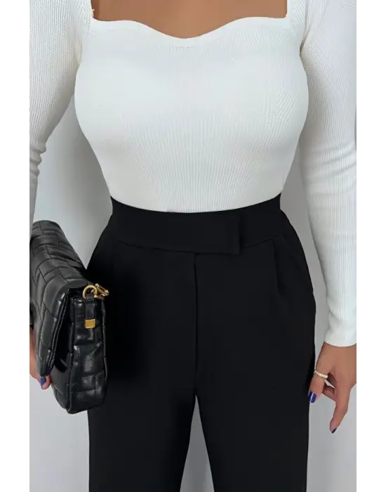 Kadın Yüksek Bel Cepli Cırt Kapama Janjan Krep Pantolon