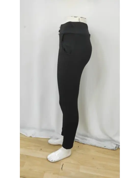 Kadın Yüksek Bel Cepli Düğmeli şardonlu Dalgıç Tayt Pantolon