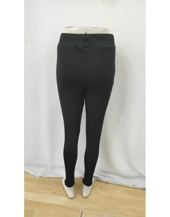 Kadın Yüksek Bel Cepli Düğmeli şardonlu Dalgıç Tayt Pantolon