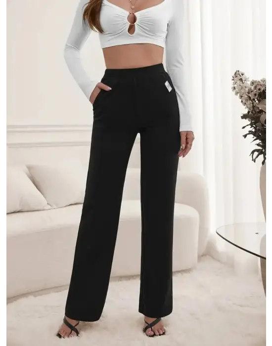 Kadın Yüksek Bel Cepli Geniş Kesim Pantolon