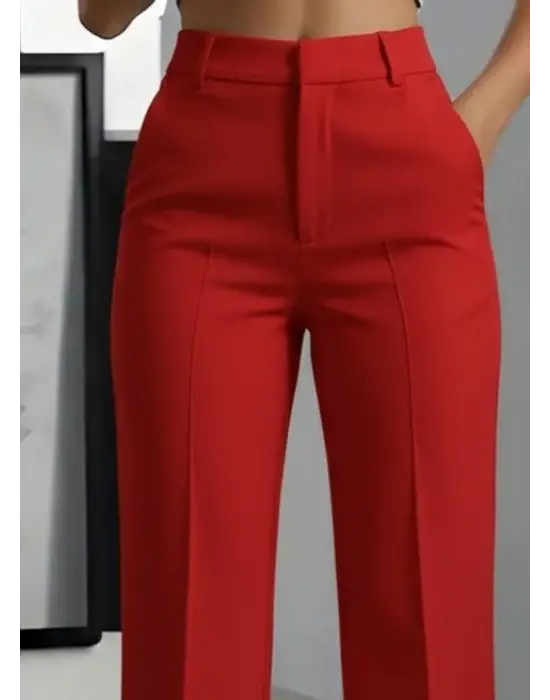 Kadın Yüksek Bel Cepli Ithal Krep Pantolon