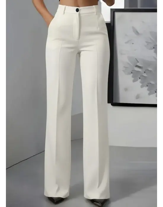 Kadın Yüksek Bel Cepli Ithal Krep Pantolon