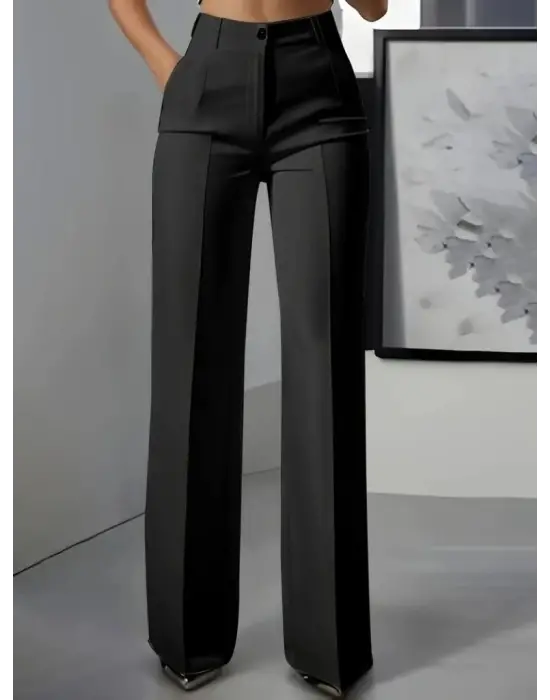 Kadın Yüksek Bel Cepli Ithal Krep Pantolon