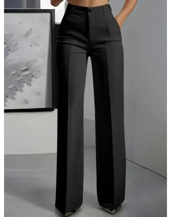 Kadın Yüksek Bel Cepli Ithal Krep Pantolon