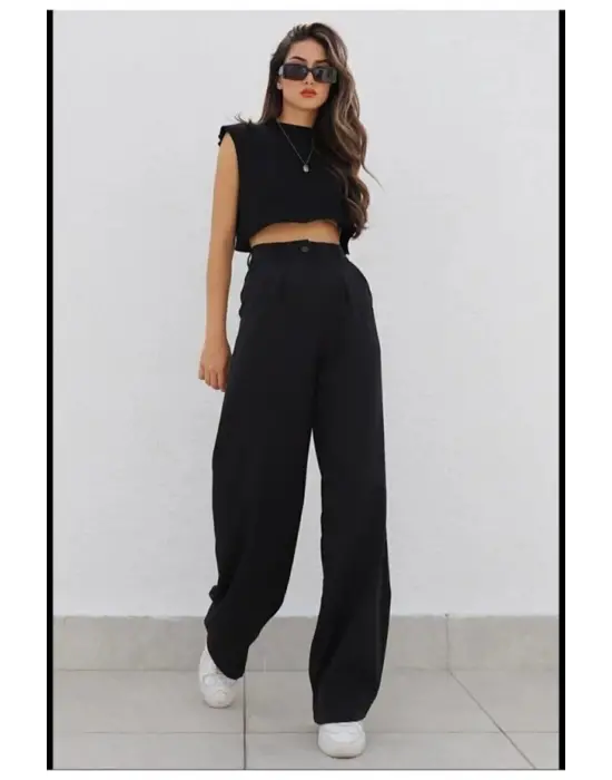Kadın Yüksek Bel Cepli Ithal Krep Pantolon