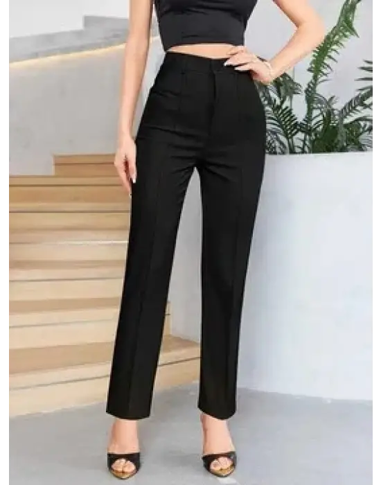 Kadın Yüksek Bel Cepli önden çimalı Dokuma çanta Pantolon