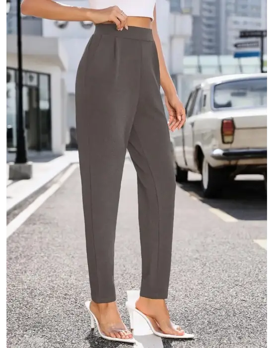 Kadın Yüksek Bel Cepli Rahat Kesim Ithal Krep Pantolon