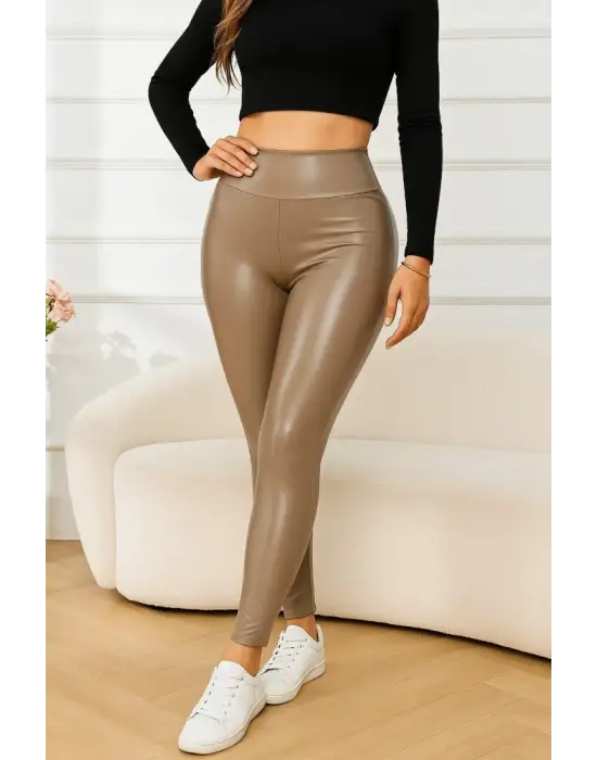 Kadın Yüksek Bel Deri Tayt