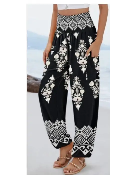 Omarı Yüksek Bel Desenli Kadın Süprem Pantolon