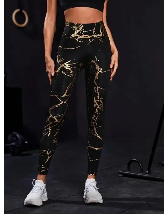 Kadın Yüksek Bel Desenli Spor Tayt Kadın Giyim