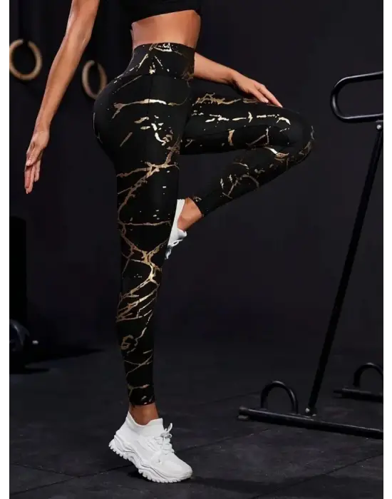 Kadın Yüksek Bel Desenli Spor Tayt Kadın Giyim