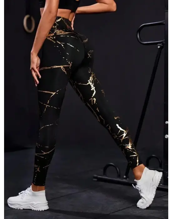 Omarı Yüksek Bel Desenli Spor Tayt Modası