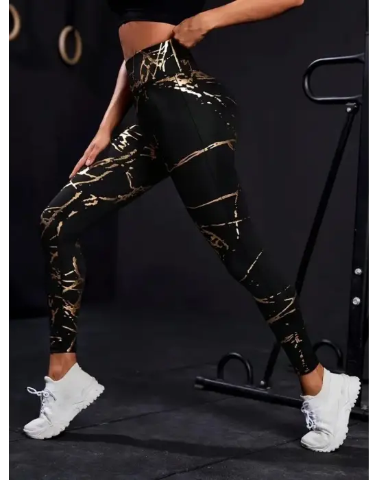 Kadın Yüksek Bel Desenli Spor Tayt Kadın Giyim