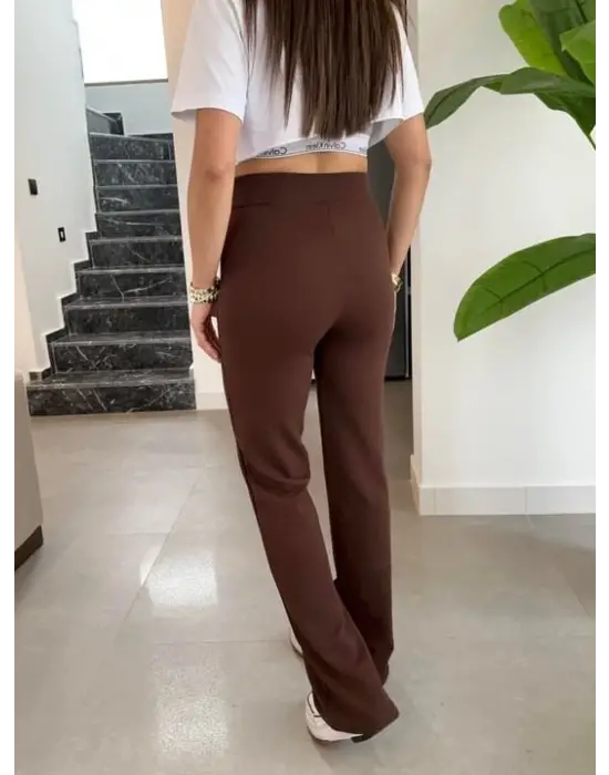 Omarı Yüksek Bel Likralı Krep Kumaş Pantolon