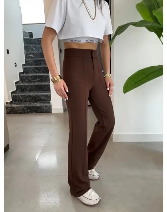 Omarı Yüksek Bel Likralı Krep Kumaş Pantolon