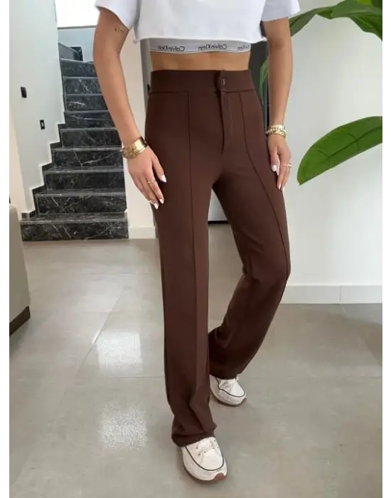 Kadın Yüksek Bel Full Likralı Krep Kumaş Pantolon