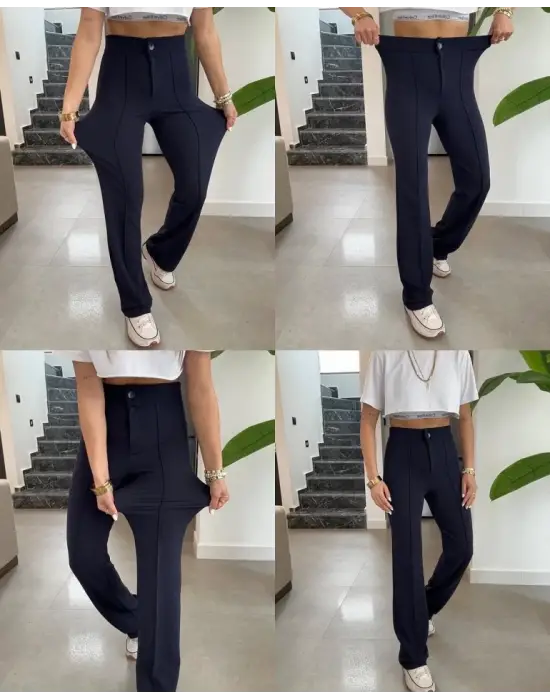 Omarı Yüksek Bel Likralı Krep Kumaş Pantolon