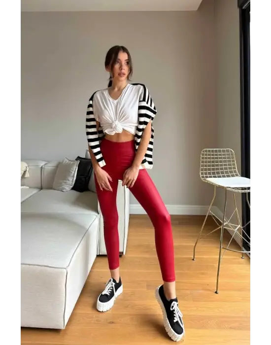 Omarı Kadın Yüksek Bel Toparlayıcı Tayt - Şardonlu İçi Şık Tasarım