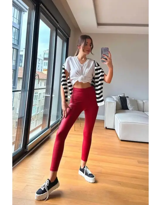 Omarı Kadın Yüksek Bel Toparlayıcı Tayt - Şardonlu İçi Şık Tasarım