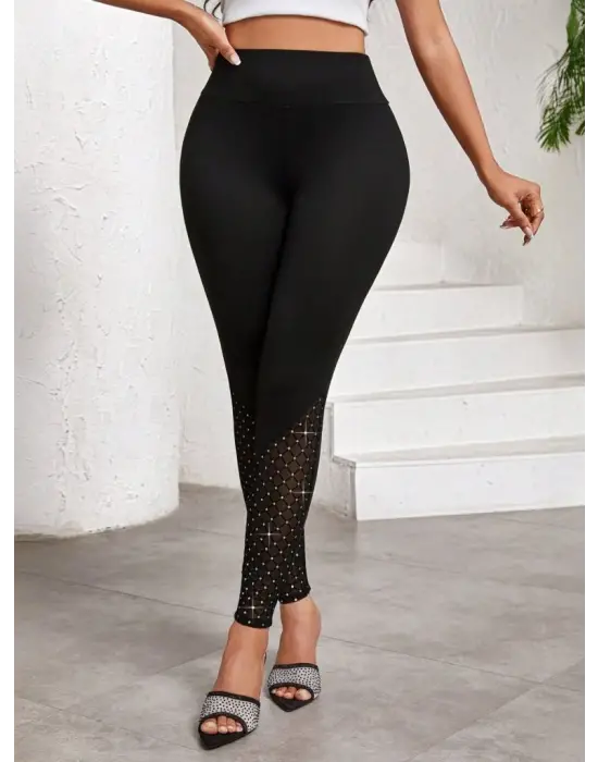 Kadın Yüksek Bel ışıltılı Tül Geometrik Detaylı Dalgıç Tayt