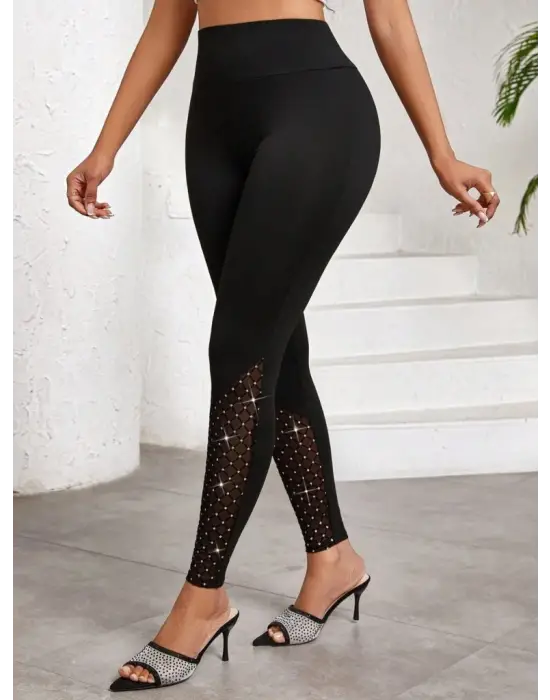 Kadın Yüksek Bel ışıltılı Tül Geometrik Detaylı Dalgıç Tayt