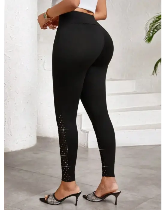 Kadın Yüksek Bel ışıltılı Tül Geometrik Detaylı Dalgıç Tayt