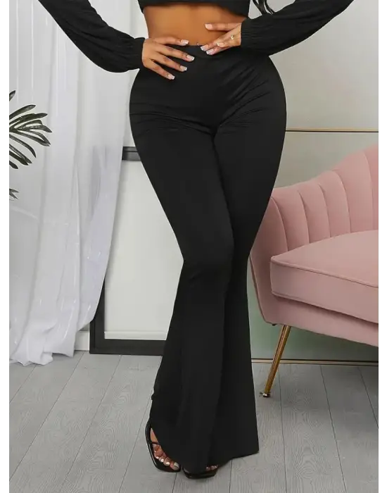 Kadın Yüksek Bel Ispanyol Paça Dalgıç Pantolon