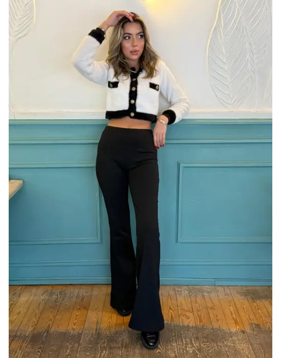 Kadın Yüksek Bel Ispanyol Paça Dalgıç Pantolon