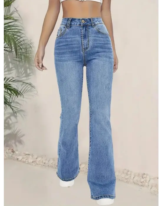 Kadın Yüksek Bel İspanyol Paça Kot Pantolon