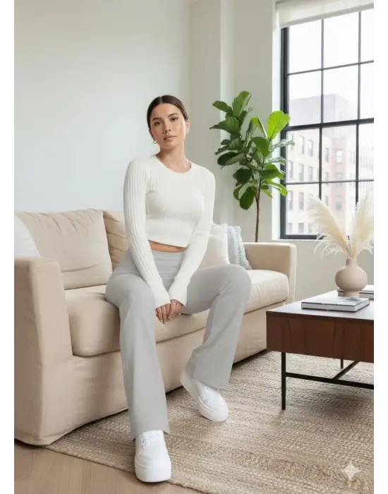 Kadın Yüksek Bel Ispanyol Paçalı Pantolon Tayt