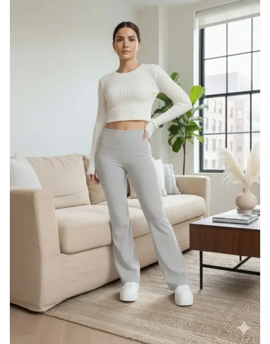 Kadın Yüksek Bel Ispanyol Paçalı Pantolon Tayt