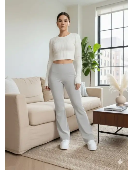 Kadın Yüksek Bel Ispanyol Paçalı Pantolon Tayt