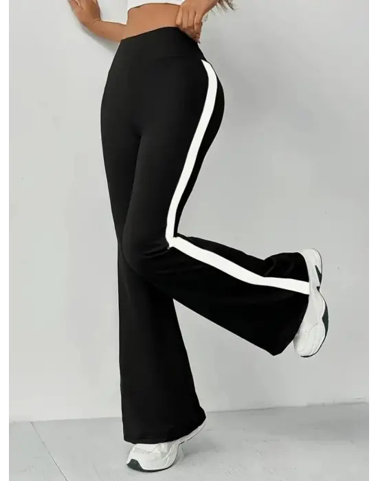 Kadın Yüksek Bel İspanyol Paçalı Yanlardan şerit Detaylı Dalgıç Tayt Pantolon