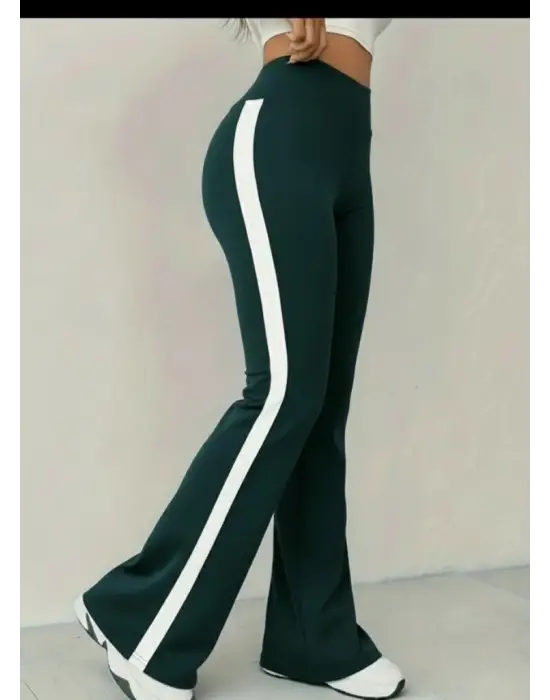 Kadın Yüksek Bel İspanyol Paçalı Yanlardan şerit Detaylı Dalgıç Tayt Pantolon