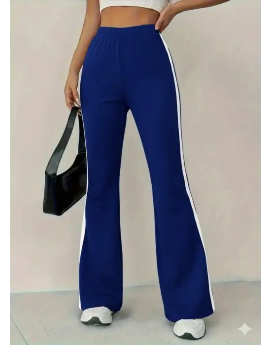 Kadın Yüksek Bel İspanyol Paçalı Yanlardan şerit Detaylı Dalgıç Tayt Pantolon