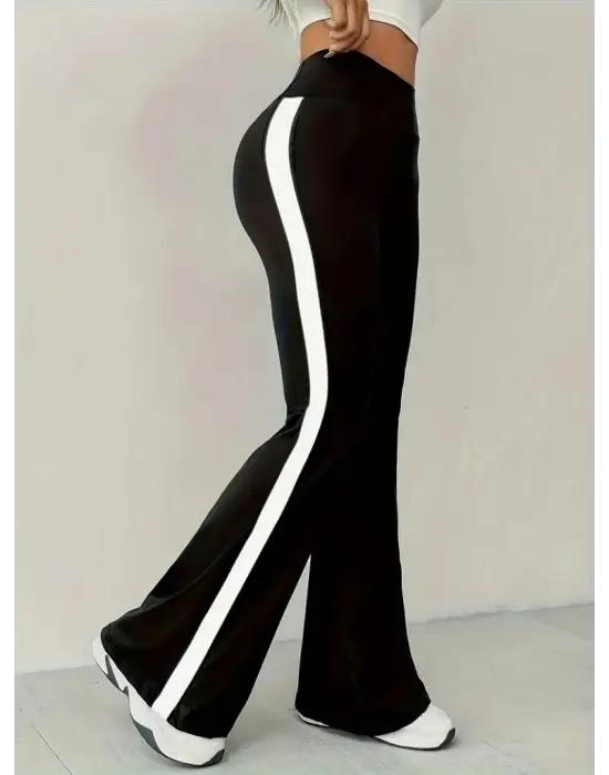 Kadın Yüksek Bel İspanyol Paçalı Yanlardan şerit Detaylı Dalgıç Tayt Pantolon