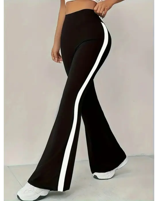 Kadın Yüksek Bel İspanyol Paçalı Yanlardan şerit Detaylı Dalgıç Tayt Pantolon