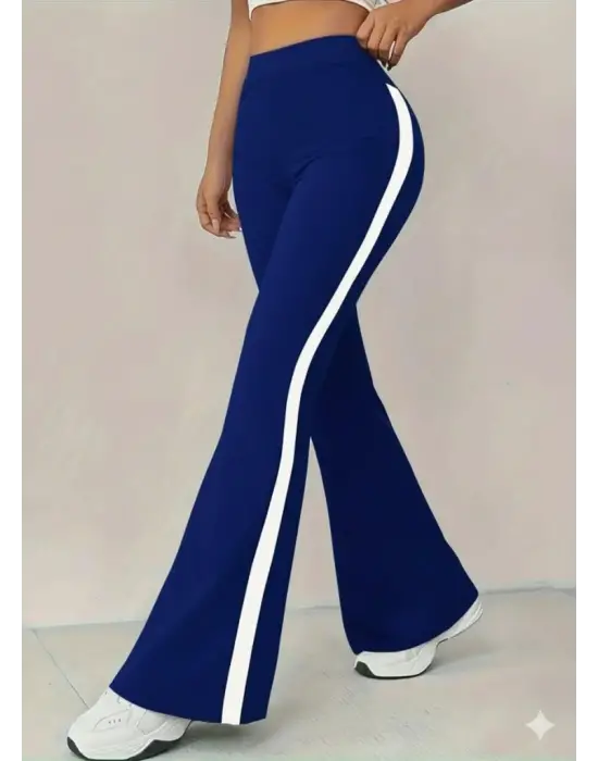 Kadın Yüksek Bel İspanyol Paçalı Yanlardan şerit Detaylı Dalgıç Tayt Pantolon