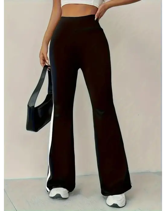 Kadın Yüksek Bel İspanyol Paçalı Yanlardan şerit Detaylı Dalgıç Tayt Pantolon