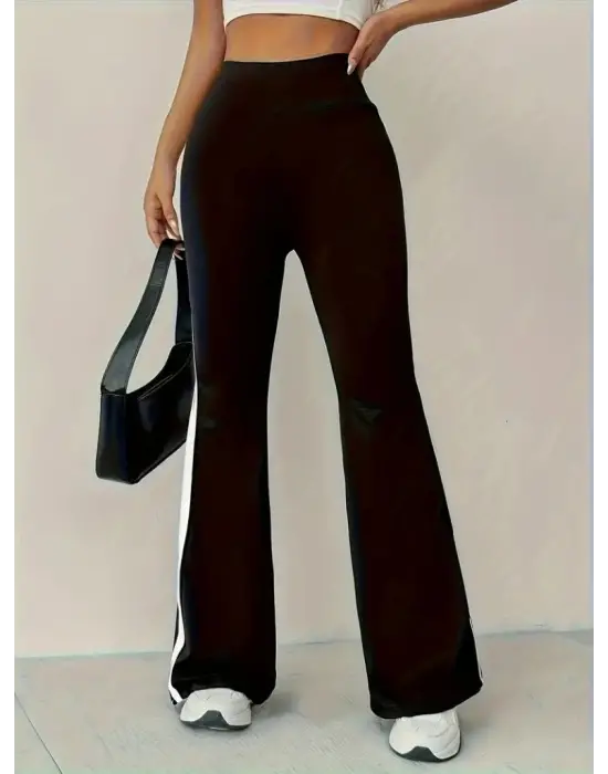 Kadın Yüksek Bel İspanyol Paçalı Yanlardan şerit Detaylı Dalgıç Tayt Pantolon