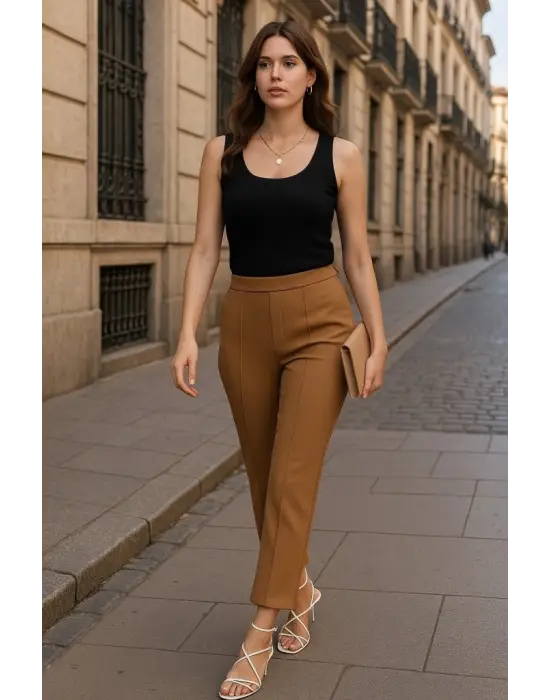 Kadın Yüksek Bel Ithal Krep Pantolon