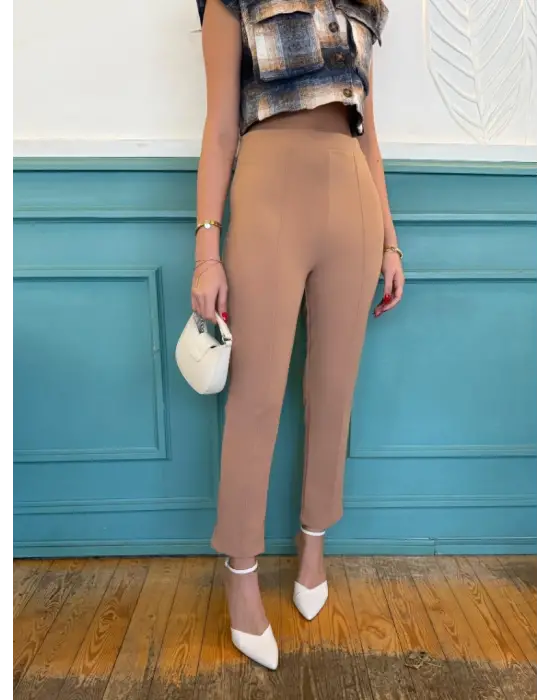 Kadın Yüksek Bel Ithal Krep Pantolon