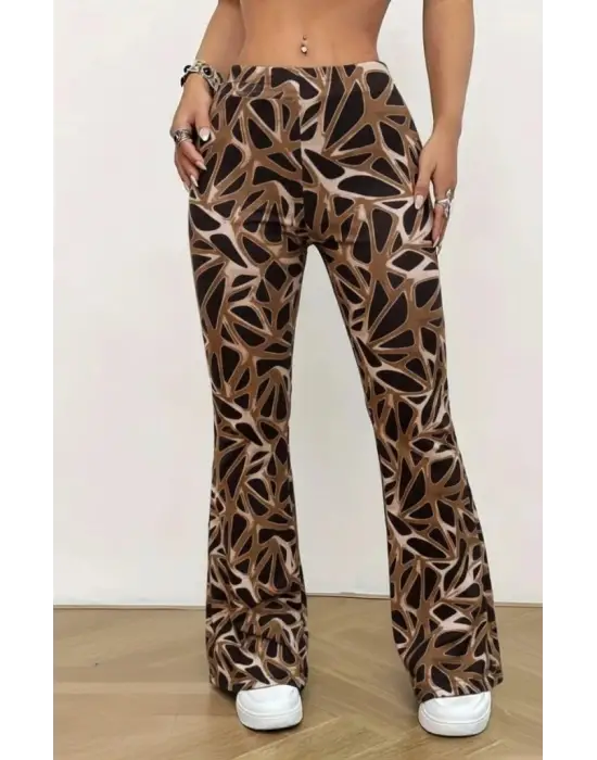 Kadın Yüksek Bel Kamuflaj Desenli Dalgıç Tayt