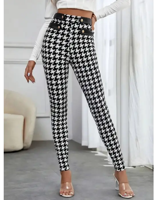 Omarı Desenli Yüksek Bel Kadın Dalgıç Pantolon