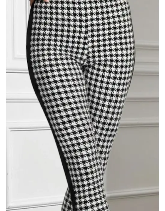 Kadın Yüksek Bel Kaz Ayağı Desenli Yanları şeritli Dalgıç Pantolon