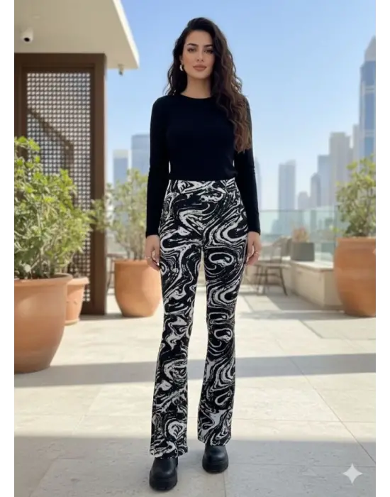 Kadın Yüksek Bel Krep Kumaş Bol Paça Pantolon