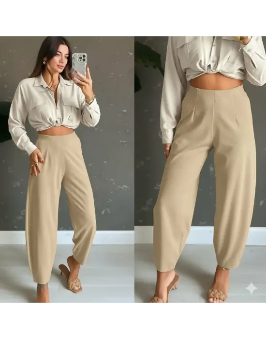 Kadın Yüksek Bel Krep Pantolon